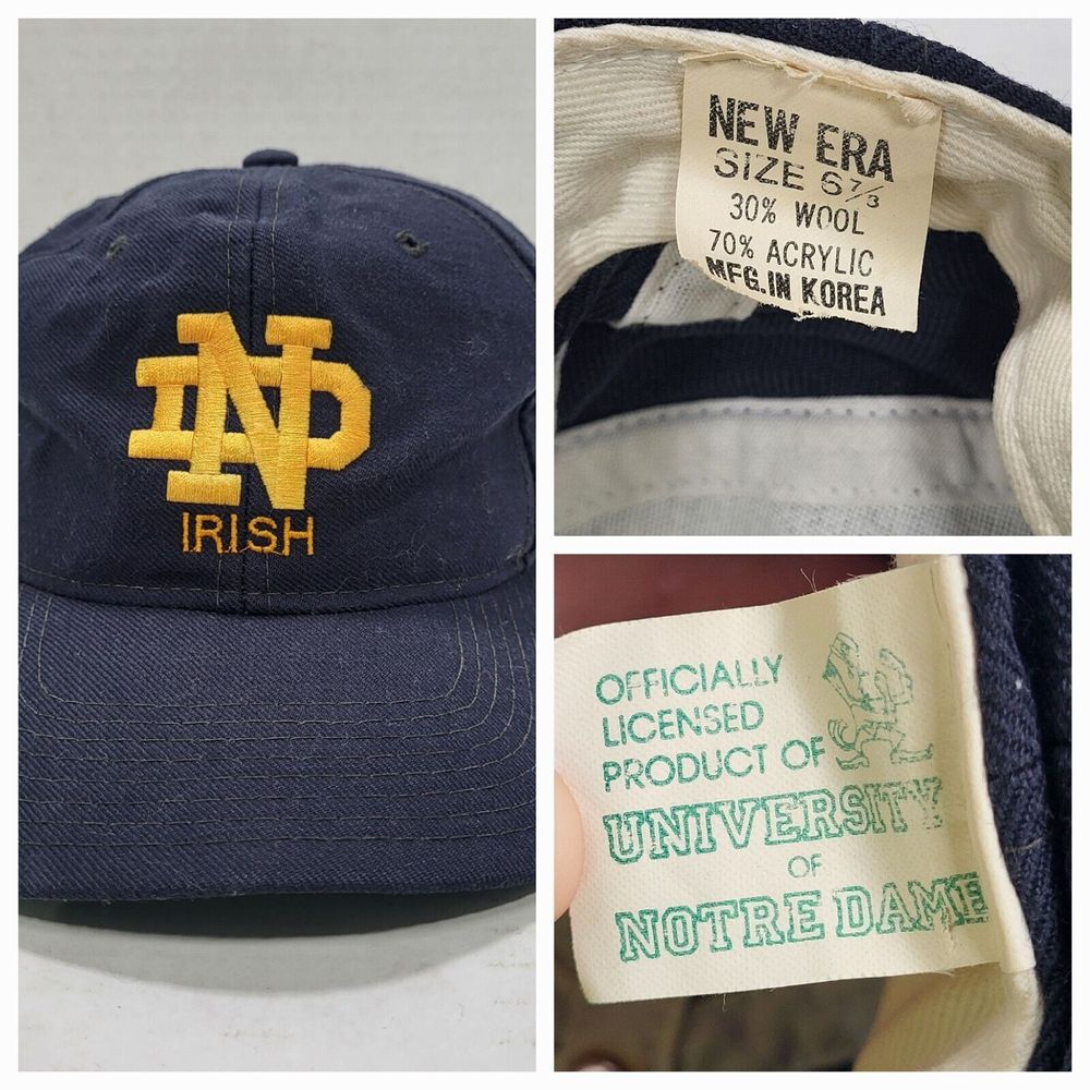 Vtg Notre Dame‎ Irish Navy Blue 6 7/8 New Era Fitted Hat